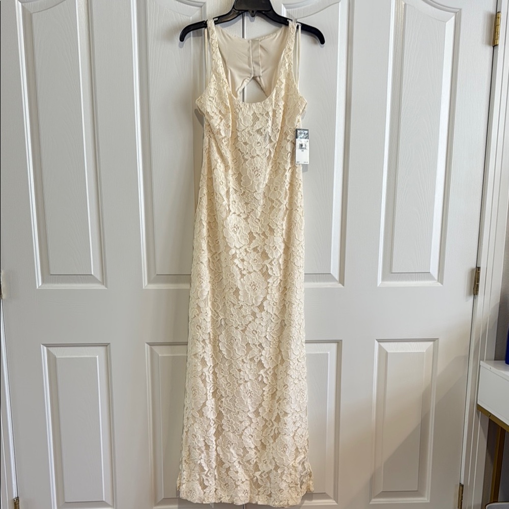 Cream Stretch Lace Sleeveless Gown